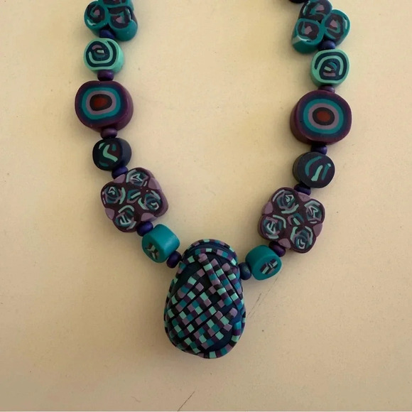 Clay Beaded Necklace- Long strand- Handmade- Clay beads - Picture 2 of 7